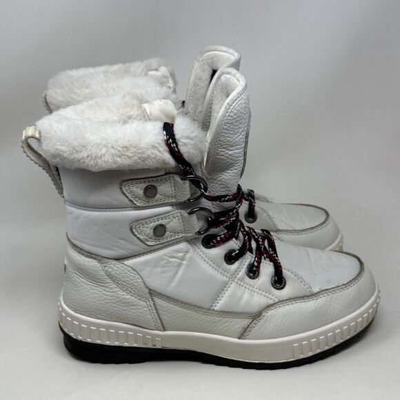 Pajar Canada Dala Winter Boots Womens 9 - 9.5 White Leather Faux Fur Waterproof - Picture 1 of 16